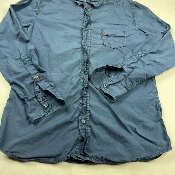 Diesel Men’s Casual Utility Button Shirt Distressed Blue Long Sleeve Grunge S - Picture 2 of 10